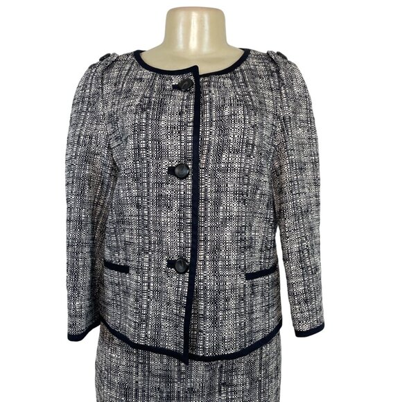 Talbots Black & White Tweed Two-Piece Suit With Skirt & Button-Up Jacket Sz 8 - Picture 4 of 13